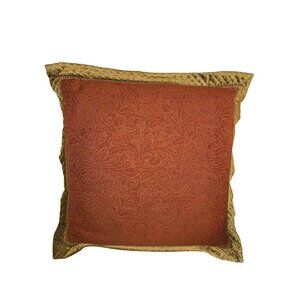 Eastern Accents Red/Gold Decorative Pillow 25 inch Square Quilted Velvet Border